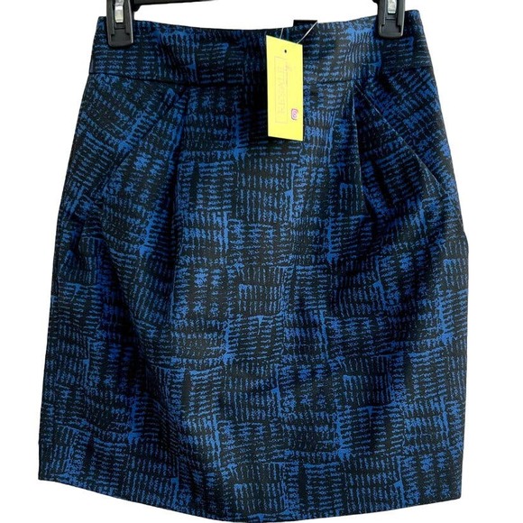 Marc By Marc Jacobs Pleated Front Jaquard Pencil Mini Skirt Blue Women's Size 4 - Picture 1 of 9
